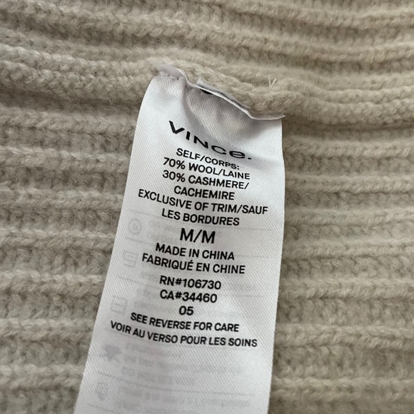 Vince Wool Cashmere Ribbed Longline Tie Front Cardigan Sweater Oatmeal Beige M - Picture 5 of 6